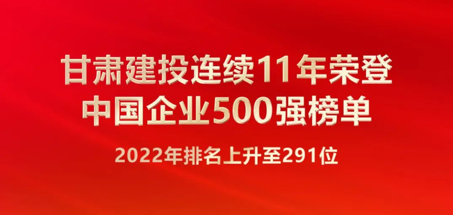 甘肃建投连续十一次登榜中国企业500强名列291位 为11年来最高